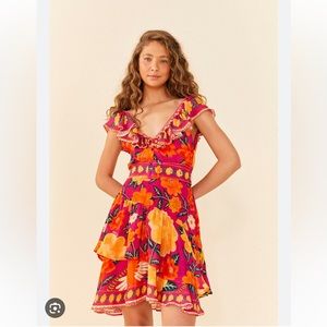 Farm Rio Pink Flowers Tapestry Mini Dress